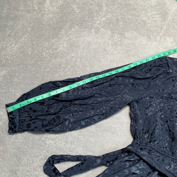 Anthropologie Dress Womens Medium Petite Blue Mini Jacquard High Collar Belted - Picture 10 of 11